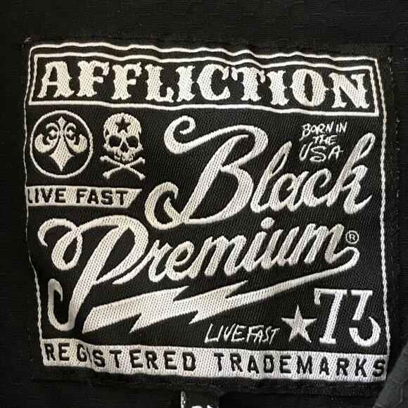 Affliction Black Premium Slim Shirt Men 2XL Black Button Up Pocket Embroidered - Picture 3 of 16